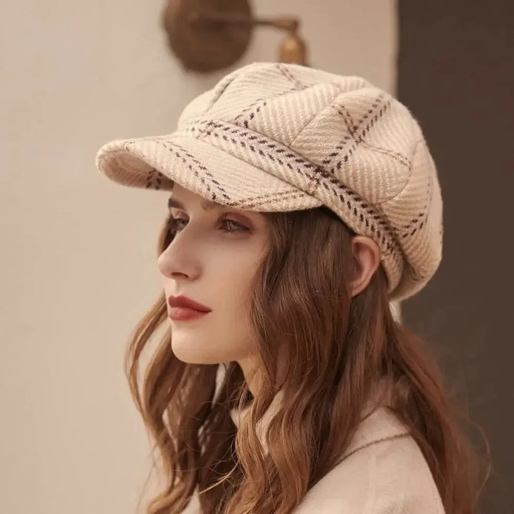 NWT Ladies breton cap newsboy hat fiddler baker visor Plaid Hat - Picture 3 of 3